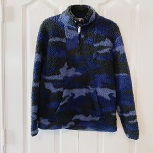 Victoria Secret Pink Blue Camo Sherpa 3/4 zip Sweater